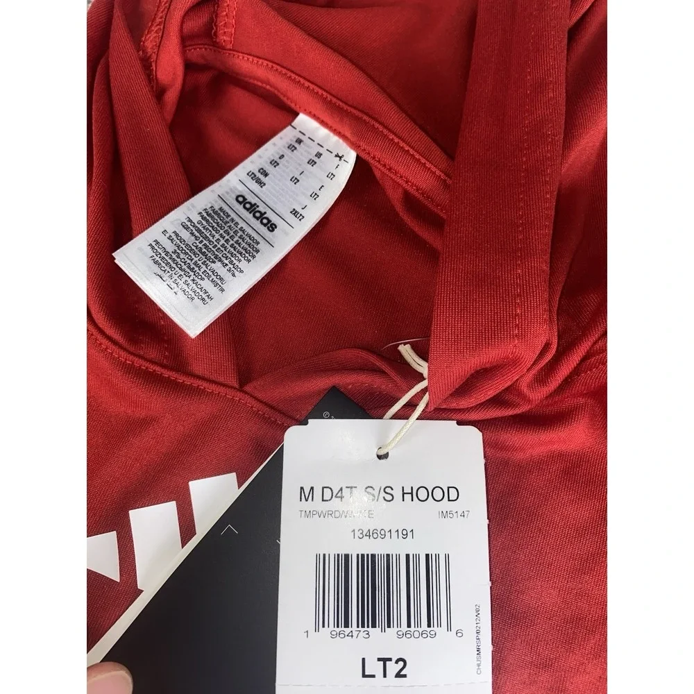 Adidas Aero Ready Short Sleeve Hoodie Pullover Mens LT (LT2) Red Performance Gym
